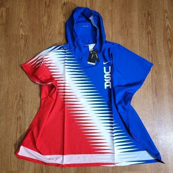 Nike USA Team Marathoner Poncho Jacket Dri-Fit Repel Size Medium M Blue Olympics - Picture 1 of 13